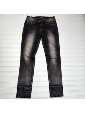 Driftwood Women's Mid Rise Black Gray Skinny Jeans Embroidered Cuffs Size 26